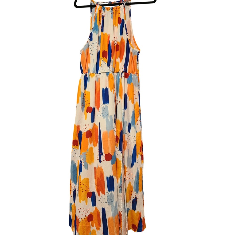 SHEIN‎ Curve 0XL Halter Maxi Dress Abstract Brushstroke Print Multicolor Boho
